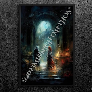 Persephone and Hades Portrait: Exploring the Underworld - Light and Shadow Art Print - Greek Mythology - Wall Art, Unframed