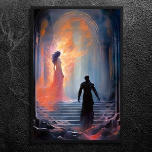 Persephone und Hades Portrait: Ewige Flamme erhellt die Unterwelt - Illustration Kunstdruck - Griechische Mythologie - Wandkunst, ungerahmt