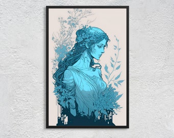 Persephone: Minimalist Floral - Greek Goddess of Spring and Queen of the Underworld - Art Print - Greek Mythology - Wall Art, Unframed