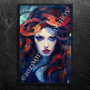 Lilith Portrait: Goddess of Night - Independent, Rebellious - Cold Blue Mythology Wall Art Print, Unframed