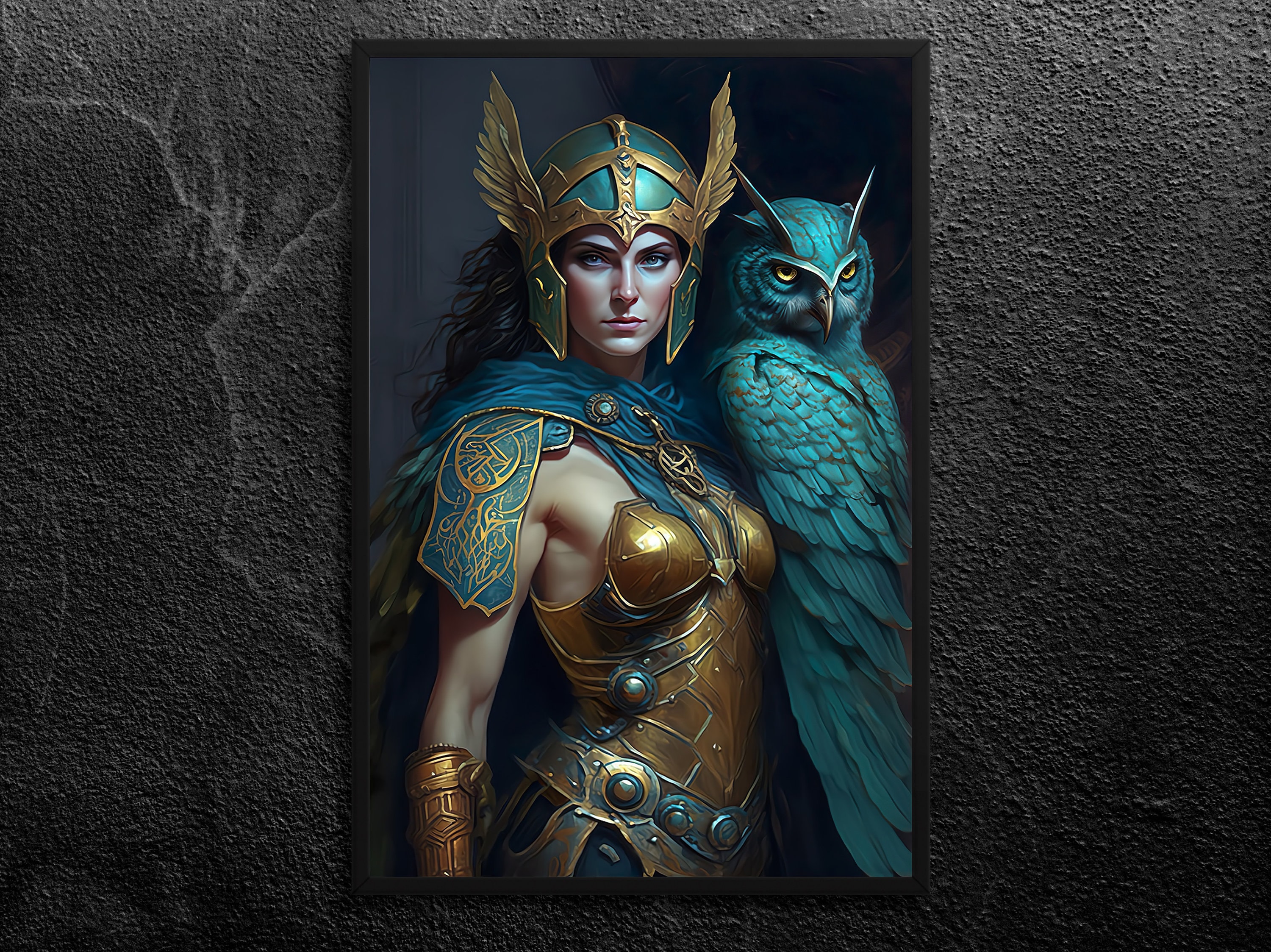 Athena Portrait Warrior Greek Goddess Full Armor With Owl Etsy