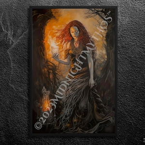 Celtic Goddess Brigid Art Print: Dark Forest Mythology, Unframed