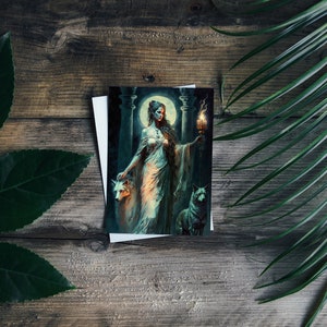 Hekate 15x18 Lesezeichen - Gothic Vollmond, Wilde Hunde, Fackel - Wegweiser ins Jenseits - Licht und Dunkelheit Art Print - Griechische Mythologie Postkarte