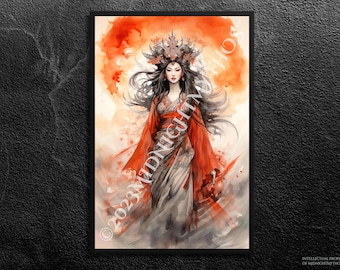 8x10インチの天照大御神の墨絵の水彩画プリント - Etsy 日本