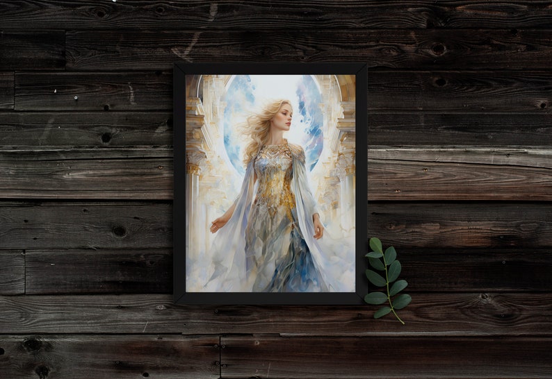 Freya in her Grand Hall Sessrúmnir within Fólkvangr: Divine Goddess of Radiant Love, Ethereal Beauty Norse Mythology Art Print, Unframed image 2