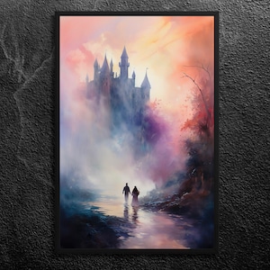Arthur and Merlin&#39;s Return to Camelot: Majestic Kingdom of Unity, Harmony, and Mystical Protection - Arthurian Legend Art Print, Unframed