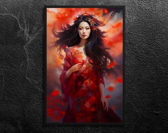 8x10インチのプリント、天照大御神の墨絵水彩画 - Etsy 日本