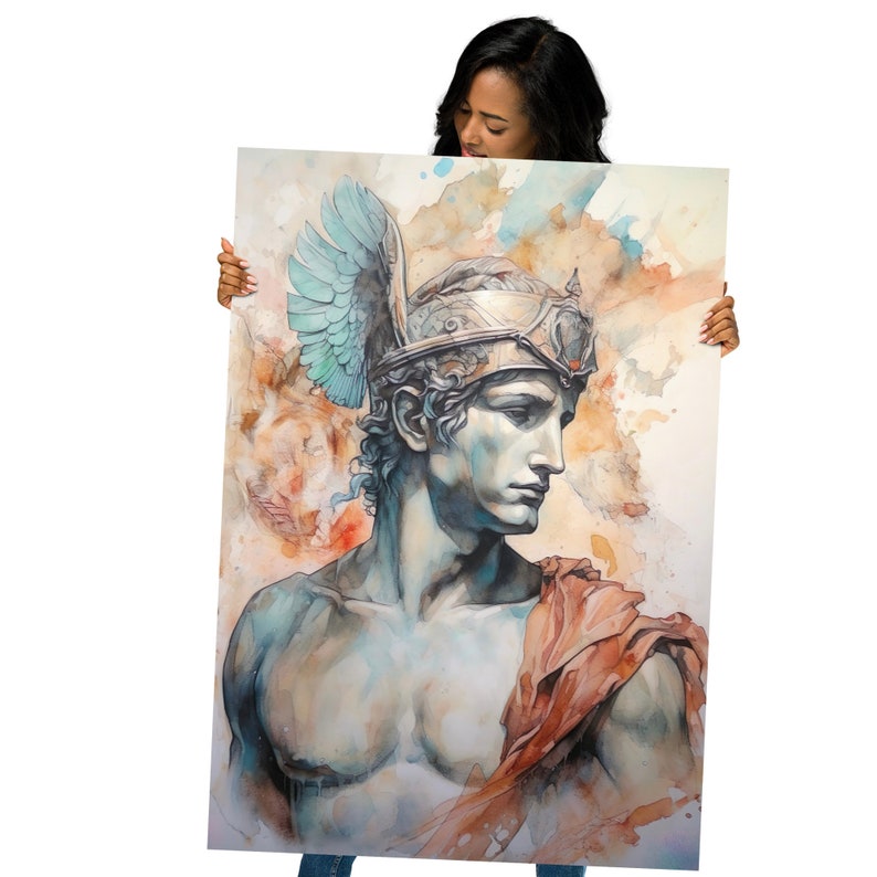 Hermes: Winged Messenger of Olympus Greek God Portrait, Divine Communication, Adventure Spirit, Classical Mythology Art Print, Unframed image 9