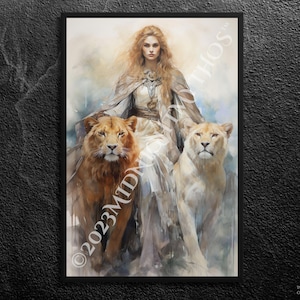 Les chats de Freyja : ses chefs de char et ses compagnons félins - indépendance et féminité divine - impression d'art mythologie nordique, sans cadre