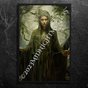 Brigid&#39;s Healing: Expression of Earth and Divinity, Green Forest, Celtic Mythology Art Print, Unframed