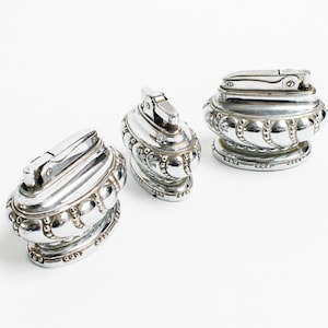 MTC Table Lighter Gilded set of 3, silver vintage, decorated spherical silver crown, collector&#39;s item, collectible lighter