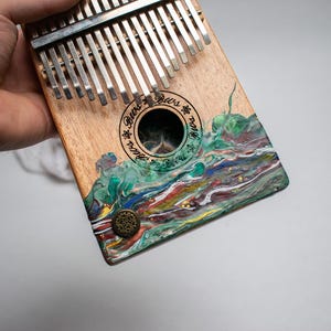 Kalimba with 17 Keys, Finger Piano, Acrylic Pouring, wooden instrument