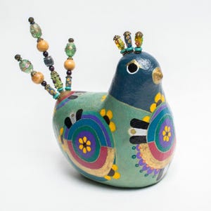 Big Peacock Ceramic Figurine Colorful Art