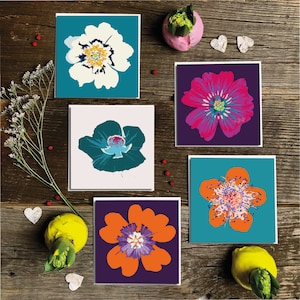 5 mutige Notizkarten, inspiriert von lokalen Wildblumen, digital erstellt und auf hochwertigem, strukturiertem und dickem Archivpapier gedruckt