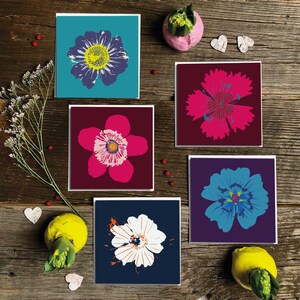 5 mutige Notizkarten, inspiriert von lokalen Wildblumen, digital erstellt und auf hochwertigem, strukturiertem und dickem Archivpapier gedruckt