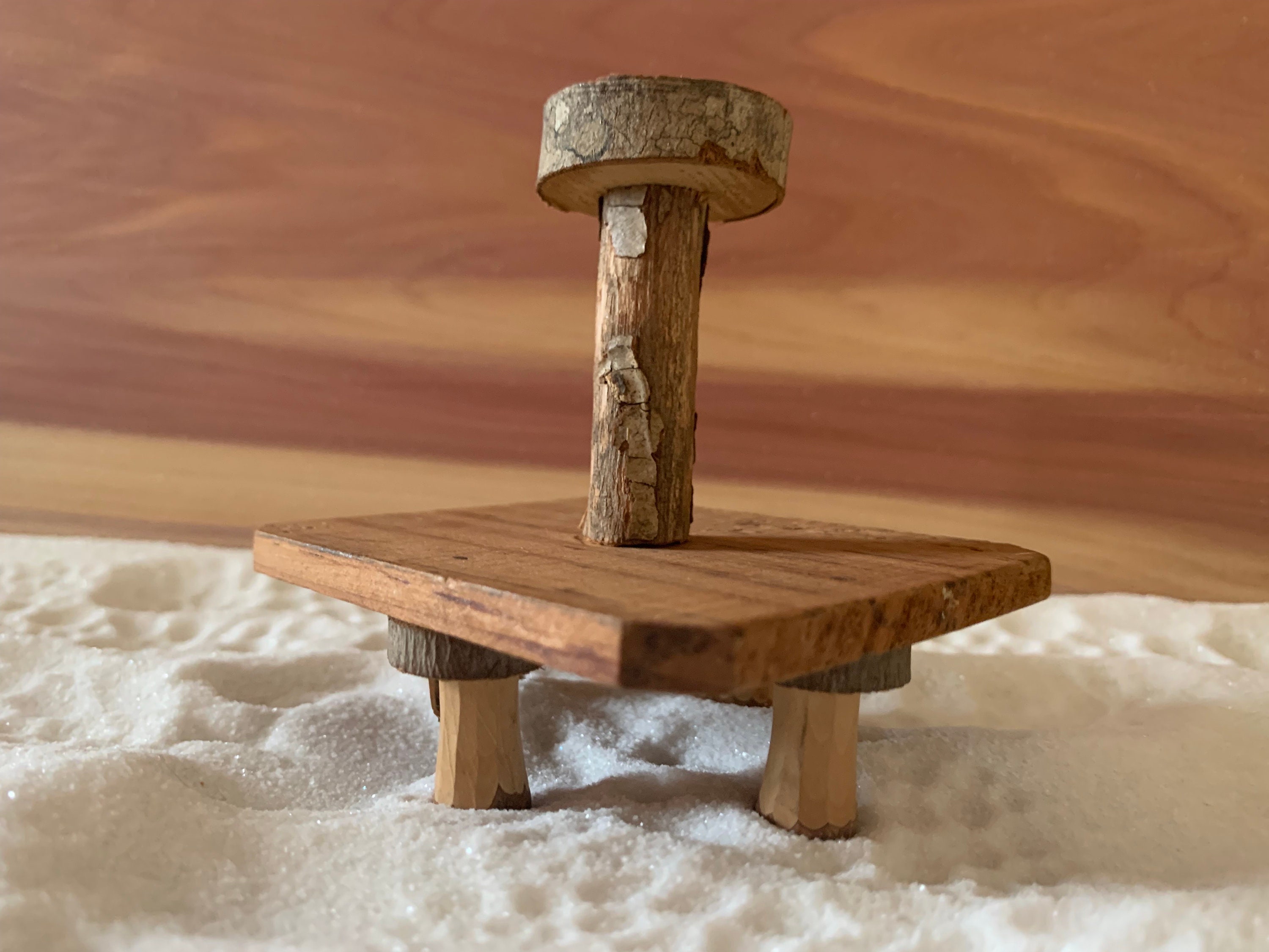 Structure miniature unique, faite main, bac à sable, table, piédestal