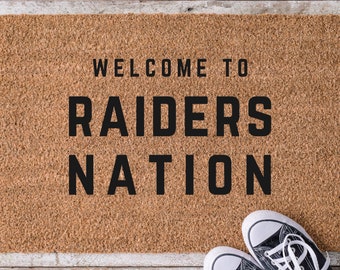 Welcome to Raiders Nations Doormat | Las Vegas Raiders Doormat | Raiders Nation Rug | Raiders Handmade Gift | Raiders Custom Football Mat