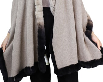 La Fiorentina Rex Rabbit Trimmed Wrap - Oatmeal Ombre