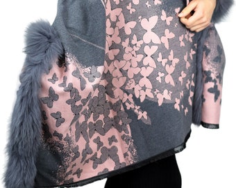La Fiorentina Fur Trim Wrap - Gray
