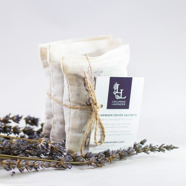 Lavender Dryer Sachets - Dryer Bags - Natural Laundry Softener - Drawer Freshener - Lavender Buds - Handmade -Aromatherapy -Made in Michigan