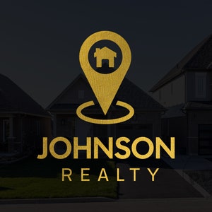 Immobilien-Logo, Makler-Logo, Karten-Pin-Logo, Makler-Logo, Haus-Logo, Standort-Pin-Logo, Gold-Logo, Makler-Logo, vorgefertigtes Logo