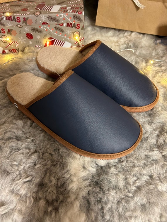 Pantoufles Chaussons En Cuir Véritable Doublé Laine D'agneau - Taille 40-46, Fait Main, Neuf