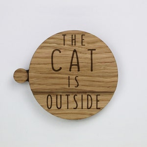 Personalized Cat Is Inside / Outside Door Wall Sign, Oak Wood Cat Reminders Sign, Cat In / Out Wooden Door Nameplate, Cat Lover Gift