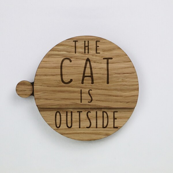 Personalized Cat Is Inside / Outside Door Wall Sign, Oak Wood Cat Reminders Sign, Cat In / Out Wooden Door Nameplate, Cat Lover Gift