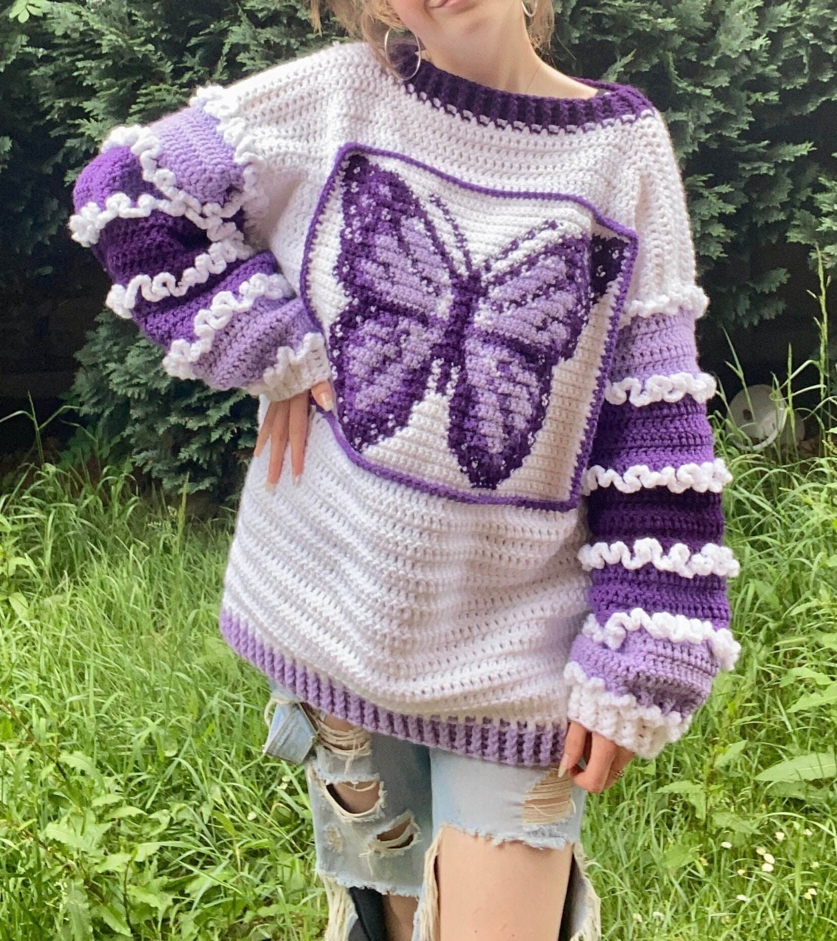 Butterfly Tapestry Crochet Jumper Handmade