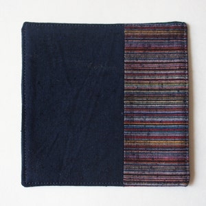Coaster, Japanese fabric, linen and cotton, square, indigo and rainbow color, set of 4, gift  for housewarming, upcycled