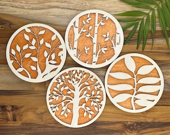 Tree Art for Wood Coasters Set of 3 Wooden Coaster Set Housewarming Gift Wood  Placemats Table