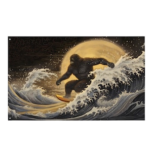 The Surfing Sasquatch 5 - Premium Polyester Flag - Flags and Banners Exclusive Drop Collection