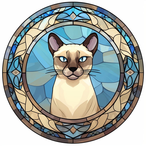 Siamese Cat Stained Glass Digital Print