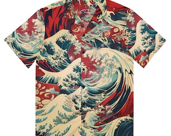 Premium Lightweight Button-Up Shirt "Red Horizon" - Waves Exclusive Drop Collection