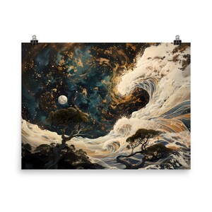 Tsunami: póster de papel mate mejorado, Decoración de diseño, Lienzo para decoración de habitaciones