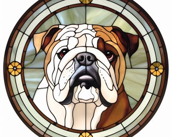 English Bulldog Stained Glass Digital Print