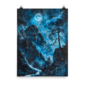 Montaña azul: póster de papel mate mejorado, Decoración de diseño, Lienzo para decoración de habitaciones