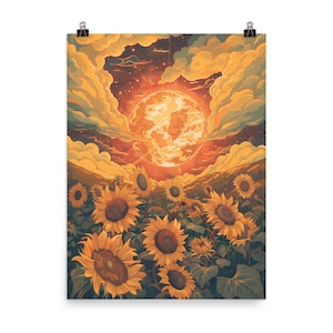 El sol entre los girasoles - Leo - Póster de papel mate mejorado, decoración de diseño, lienzo de decoración de habitaciones