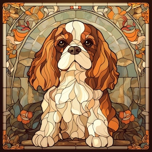 Cavalier King Charles Spaniel Stained Glass Digital Print