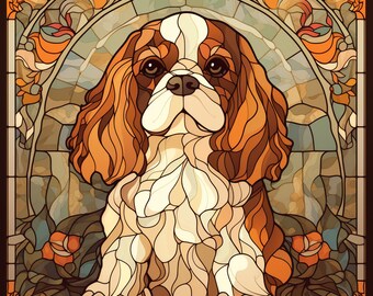 Cavalier King Charles Spaniel Stained Glass Digital Print