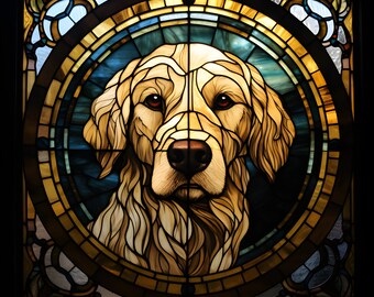 Golden Retriever Stained Glass Digital Print
