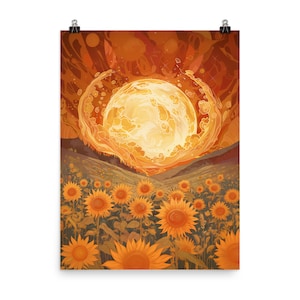 El sol entre los girasoles 2, Leo, Póster de papel mate mejorado, Decoración de diseño, Lienzo de decoración de habitación