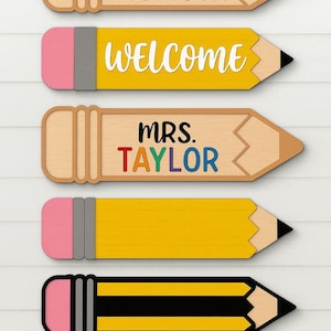 Teacher Pencil Sign Svg Bundle for Laser Cutting | Custom Classroom Name Plate Svg | Back to School Decor | Glowforge Cricut Files