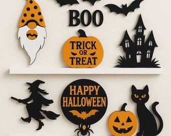 Halloween Wall Decor Bundle SVG | Gnome, Witch, Cat, Pumpkin, Bat, Haunted House Cut Files | Halloween Signs for Cricut & Glowforge