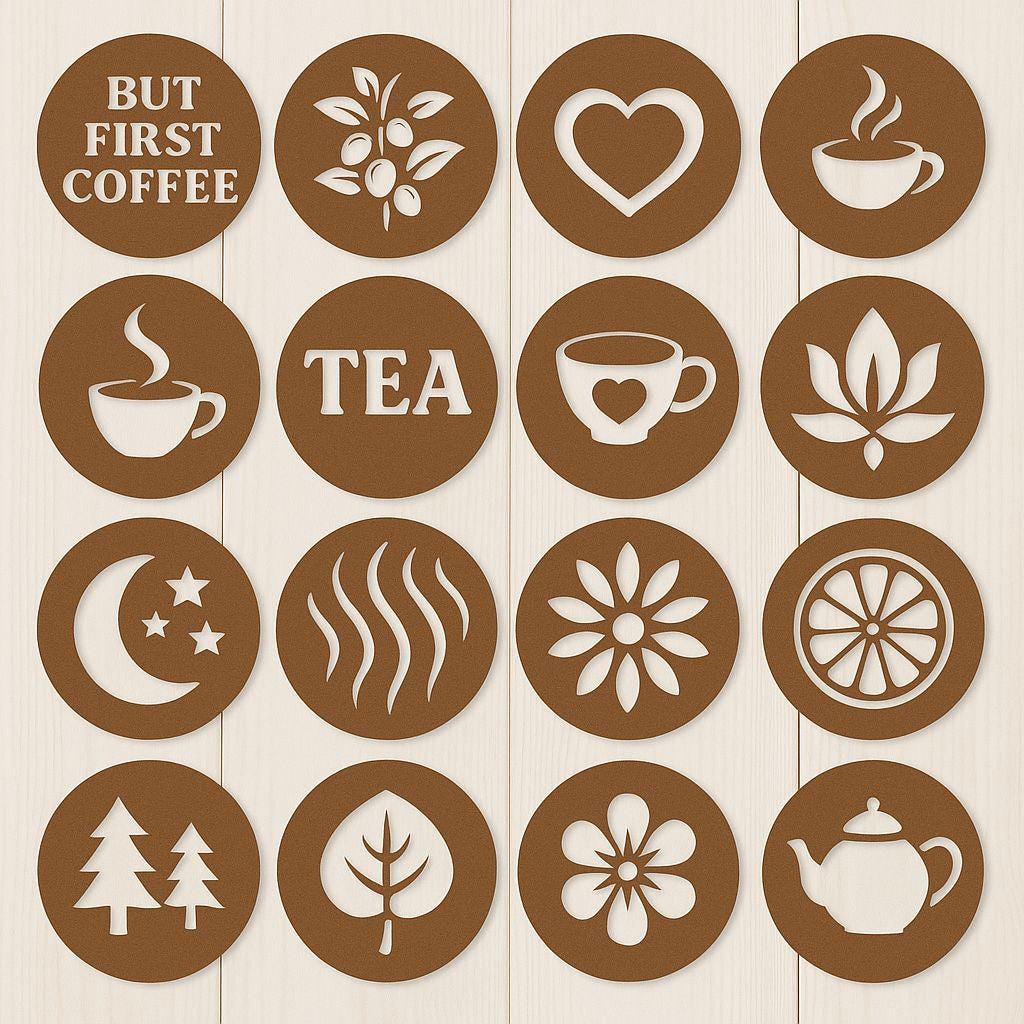 Coffee Stencil SVG Bundle: Barista Foam Art Templates, Cafe Decor (32 ...