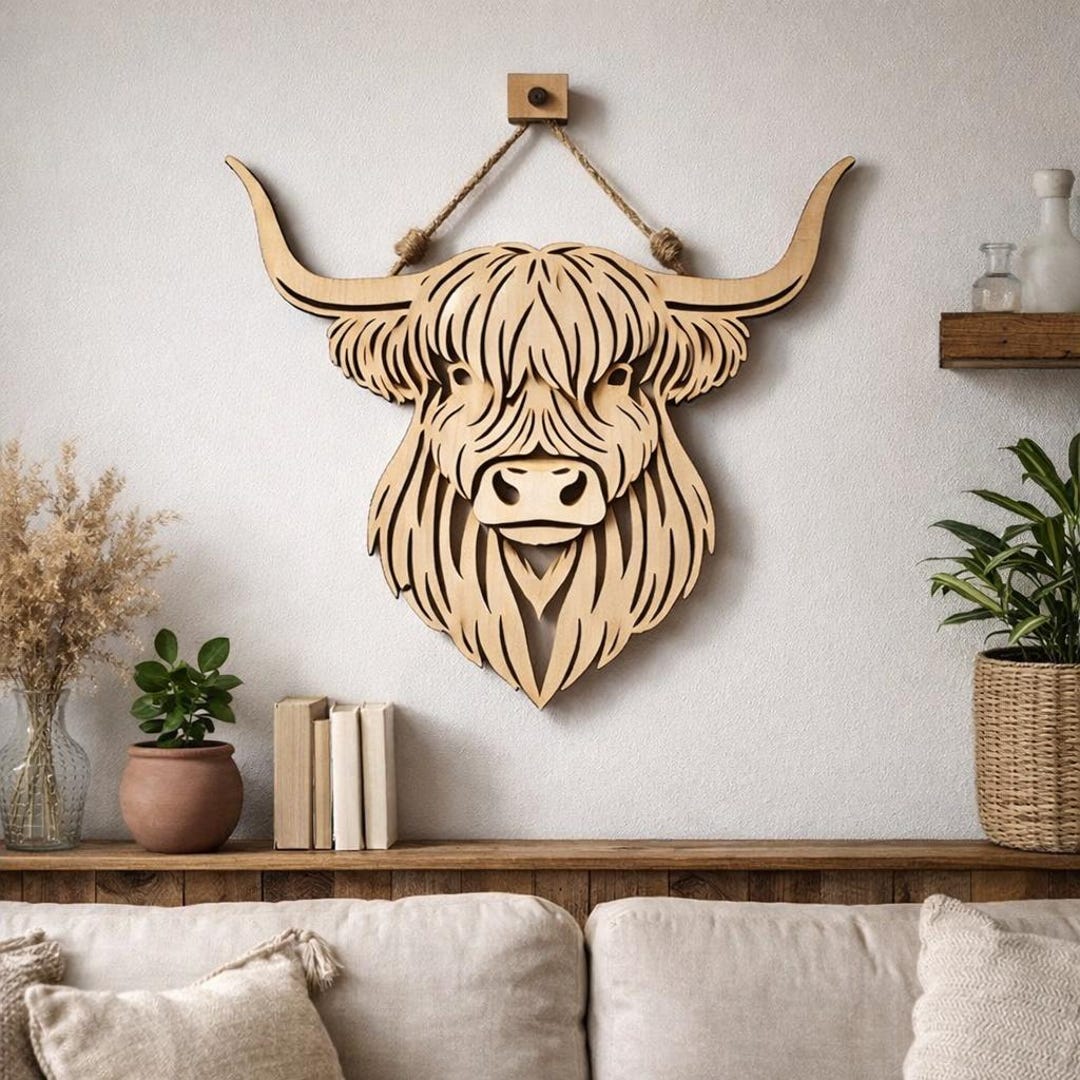 Highland Cow SVG Cow Head Wall Art Laser Cut File Farmhouse Wall 