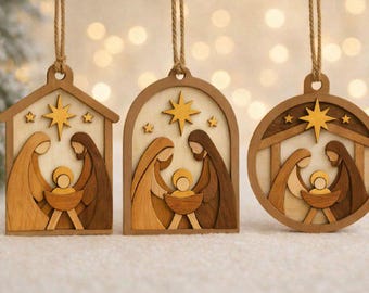 Nativity Scene Ornament Svg Wooden Christmas Nativity Laser Cut File Holy Family Religious Christmas Tree Ornament Design