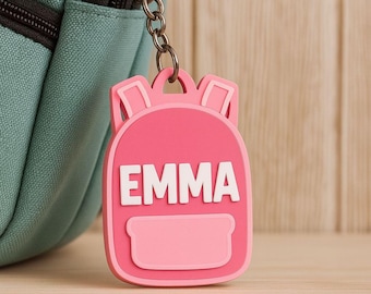 personalized backpack keychain svg | school bag name tag laser cut file | cute kids name keychain for cricut glowforge svg dxf
