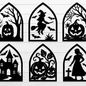 Halloween Gothic Arch SVG Bundle: Witch, Pumpkin, Haunted House (Digital Download)