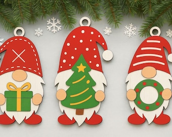 Christmas Gnome Ornament SVG Bundle | Laser Cut Files | Holiday Decor | Wooden Gnome Christmas Tree Ornaments |Glowforge  Hanging Decoration